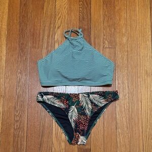 Striped and Floral Bikini Set